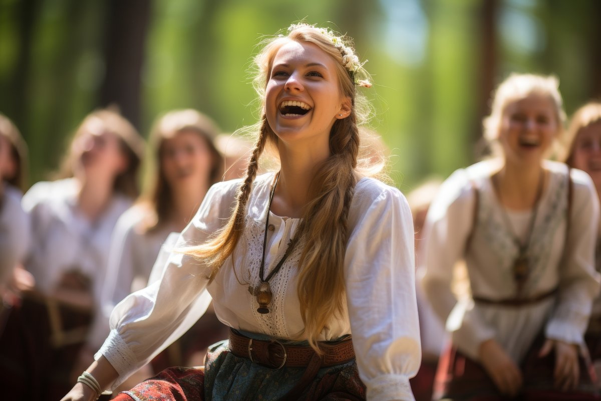  joyful young woman laughing outdoors